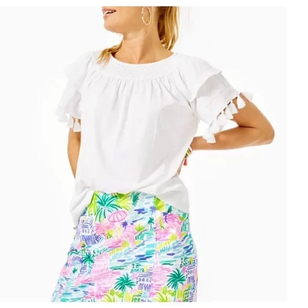 Lilly Pulitzer Nailah white Embroidered Top sz XS